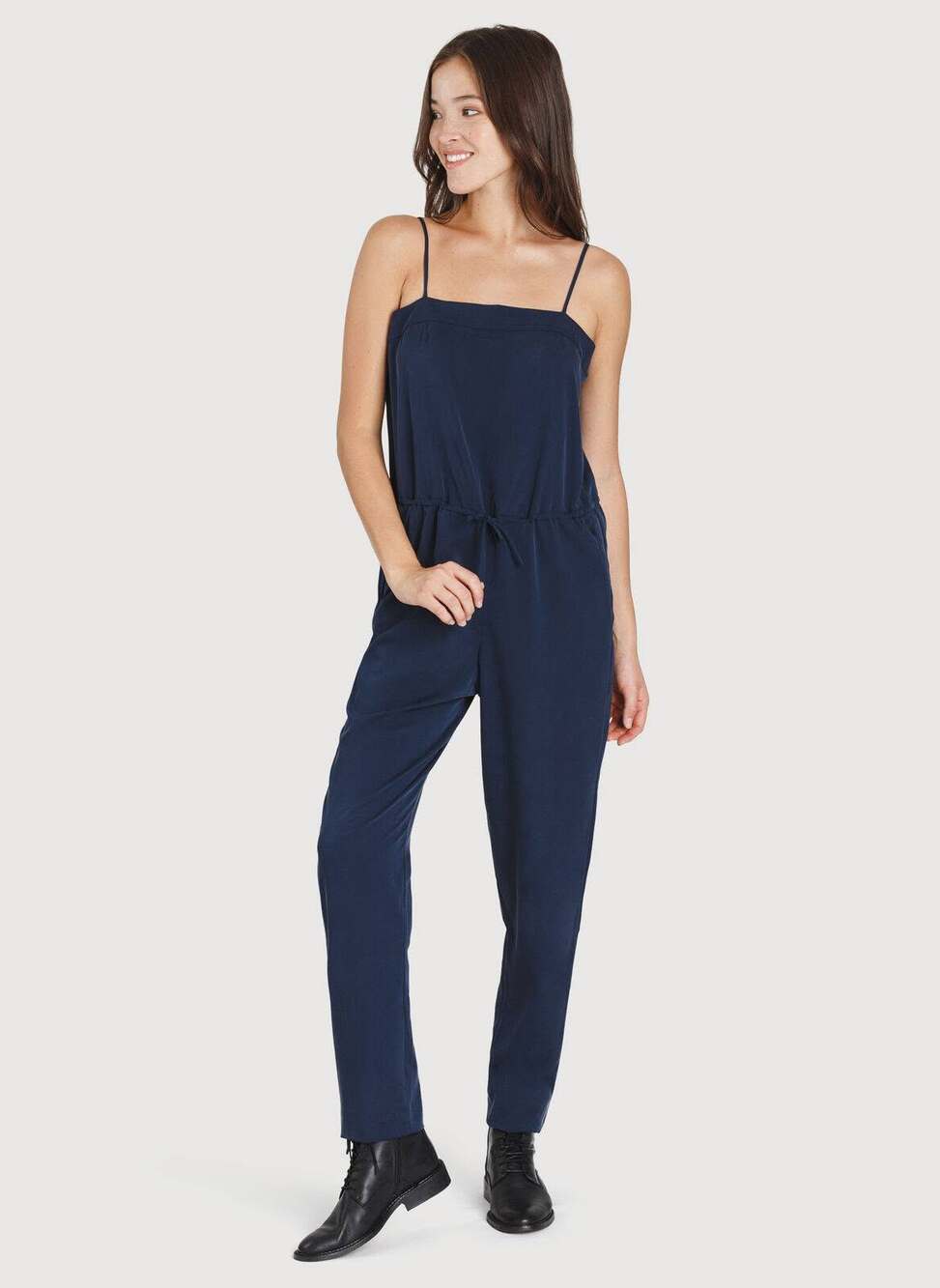 NWT Kit + Ace City Silk Onesie Relaxed Jumpsuit 4 Dark Navy Blue Jumpsuit
